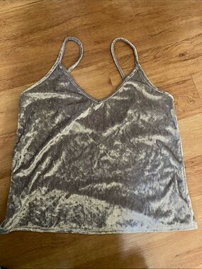Crushed Velvet V-Neck Spaghetti Strap Cami - Silver Gray